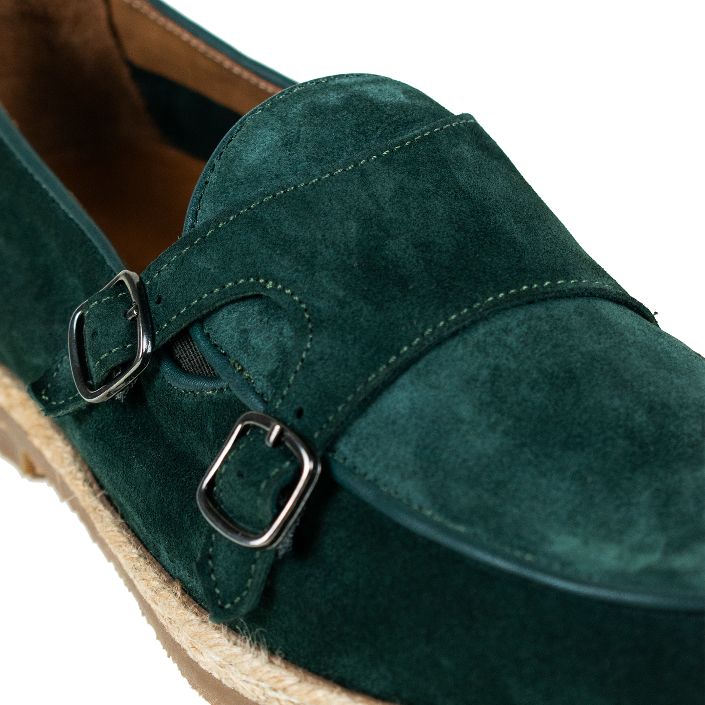 Green suede loafer