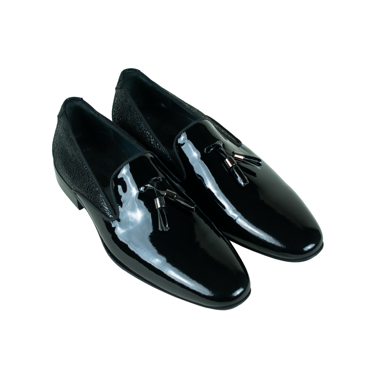 Shiny black leather