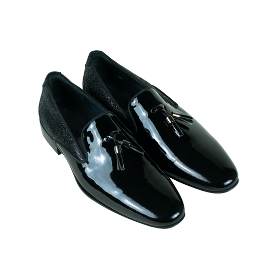 Shiny black leather