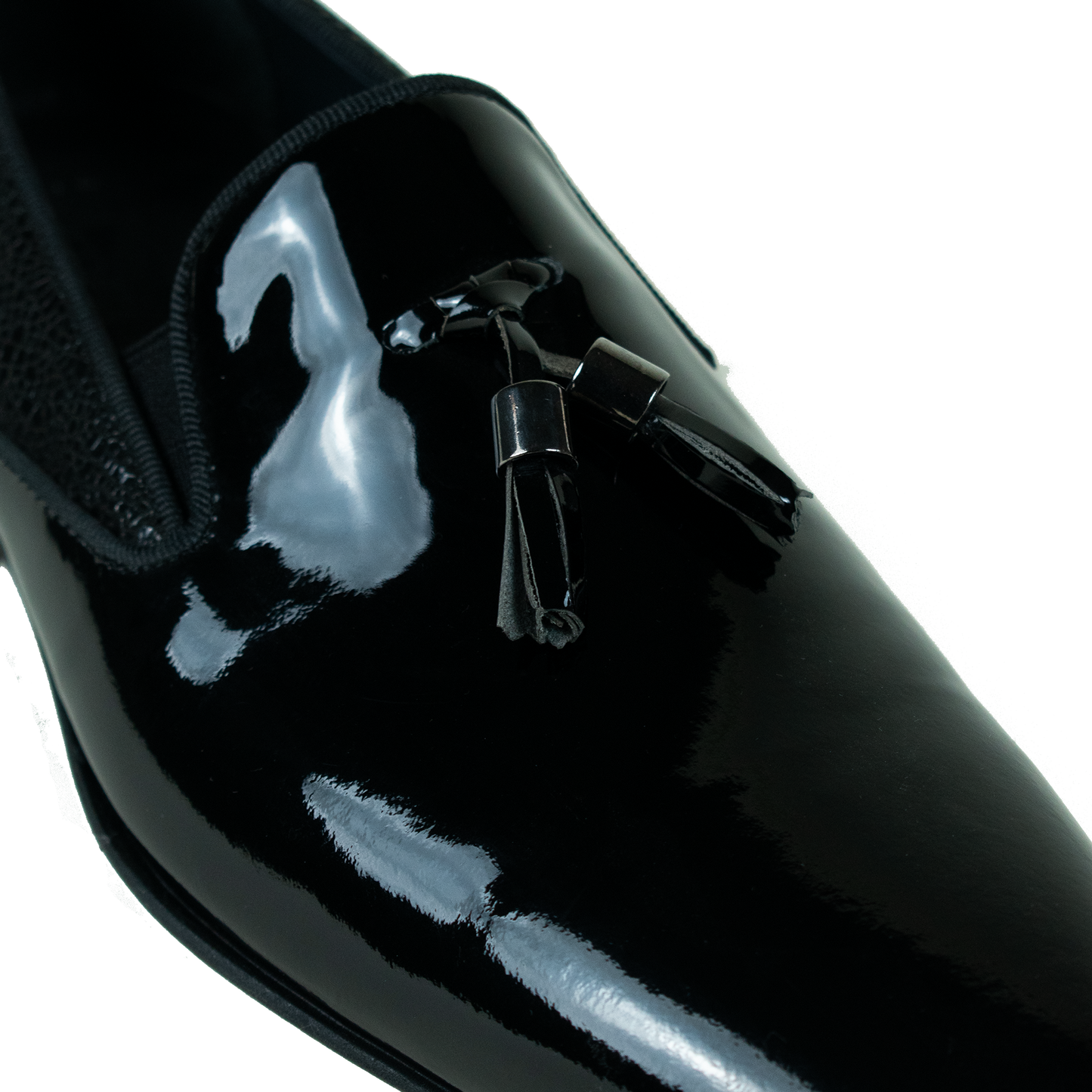 Shiny black leather